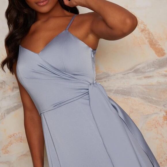 Chi Chi London Blue Formal Slit Dress Size 8 Medium - Picture 2 of 7